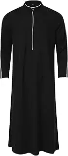 [Generic] Mens Kaftan Thobe Button Up Long Sleeve Shirt Summer Casual Loose Fit Lightweight Side Split Home Muslim Gown, N#black, Large, N#black, Large