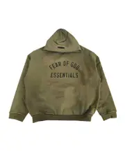 Fear Of God Essentials Logo Printed Long Sleeved Hoodie XL,XXL Green