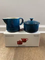 "Deep Teal" LE CREUSET Creamer and Sugar Set NWT Stoneware for Coffee & Tea