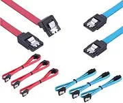 SATA III 3.0 Cable, T Tersely 6-Pack (3 Straight+3 Angle) 19-inch / 50cm SATA III 6.0 Gbps 7pin Straight/Right-Angle HDD SSD Cd Driver, Cd Writer Data Cable with Locking Latch (3X Blue, 3X Red)