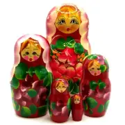 Surprise 5 Piece Red Russian Nesting Doll Stacking Doll Wooden Matryoshka Toy