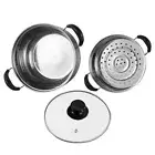 1 Set 2-Tier Steamer Pot Stainless Steel Stockpot Soup Cooking Pot for Home