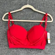 Felina Jezebel Lili Push Up Bra Womens 34DD Tango Red Ribbon Trim Underwire New
