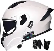 Flip Up Front Motorcycle Modular Helmet,Double Visor Motorcycle Bluetooth Helmet,Four Seasons Full Face Motorbike Helmet,DOT/ECE Approved,Built-in Dual Speaker with Microphone