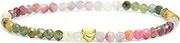 LAKADA Genuine Gemstone Bracelet with Faceted 4 mm Beads and Stainless Steel Heart Healing Stone Protective Stone Bracelet Lucky Charm Talisman Gift, S - 15 CM, Gemstone, Faceted gemstone