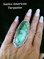 Native American Navajo Size 11 Damele Turquoise & Sterling Silver Signed Ring
