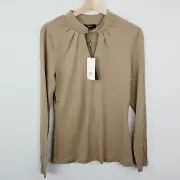 [ SABA ] Womens Soft Khaki Coco Twist Neck Merino Wool Top NEW | Size M or AU 12