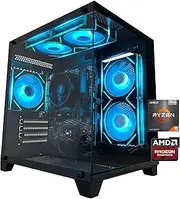 YAWYORE Gaming PC Desktop Computer AMD Ryzen 5 5600GT,16GB DDR4 3200MHz,1TB M.2 NVMe PCle4.0 Gen4,550W 80PLUS PSU,WiFi,Game Design Office Console,Sea View Room, Towers Prebuilt PC (Black)