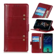 For Samsung Galaxy S21+ Plus Case Wild Horse Texture Folio PU Leather Wallet Cover, Kickstand, Red