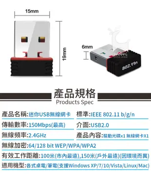 迷你WIFI接收器 無線網路分享 無線基地台 WIFI發射器 迷你USB無線網卡 (2.5折)