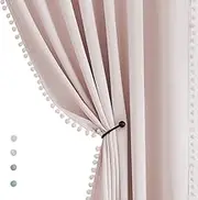Pompom Blackout Curtains for Bedroom Pink Girls 84 inch Energy Efficient Thermal Insulated Living Room Darkening Curtain Panels for Kitchen Nursery Room 52" w x2 Panels Rod Pocket