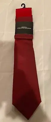 Adolfo Men's Burgundy Necktie & Pocket Square Folding 2-Piece Set Red - New