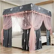 4 Corner Post Bed Canopy - Princess Bed Luxury Curtain Mosquito Net for s Boys Adult - with Stand Bedroom Decor (Color : Gray-1, Size : 200X220cm/79X87in)