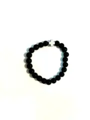Andrew Christian Lava Stone Bracelet with Silver Cross - Black/Silver