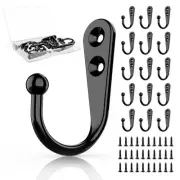 15 Pcs Black Wall Mounted Coat Hooks, Hanger Hook with 30 Pieces Screws for H...