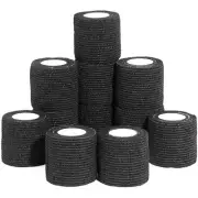 12 Rolls Stretch Bandage Wraps 2 Inch x 5 Yards Cohesive Vet Tape Black
