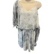 NWT A&E blue tie-dye boho off the shoulder L short summer romper fringe festival