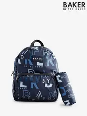 Baker by Ted Baker Boys Back to School Navy Print Backpack with Pencil Case (K86450) | $92