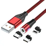 2.1A USB-A to iP/Micro/Type-C Magnetic Cable Fast Charging Copper Core Line 1M/2M Long for iPhone 15 14 13 for Samsung G