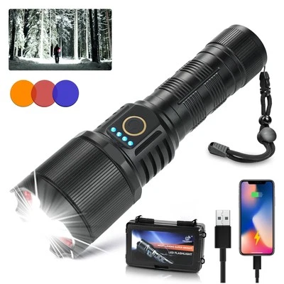 Flashlights High Lumens 990000 LED Rechargeable Tactical Flashlight Zoomable ...
