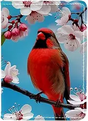 [CWAGFEQZ] Travel Passport Holder,PU Leather Passport Case,Passport Book,Red Bird Pink Cherry Blossom