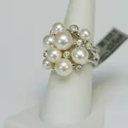 DAVID YURMAN New Sterling Silver Large Pearl & Diamond Cluster Statement Ring 5