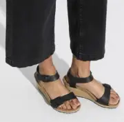 Birkenstock Papillio Soley Ring Platform Wedge Black Leather Buckle US 7 EU 38 N