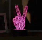 Victory Gesture Piece Sign 3D Night Light 7 Color Changing Illusion Lamp US SHIP