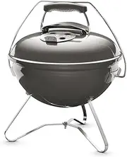 [weber] Smokey Joe Premium Charcoal Grill Barbeque, 37cm | Portable BBQ Grill with Tuck-N-Carry Lid Cover & Plated Steel Legs | Folding Outdoor Cooker | Porcelain-Enamelled Bowl - Smoke Grey (1126704)
