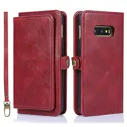 Case Card Slot Holder Cash Pocket PU Leather Sleeve, Red - Samsung S21 Fe