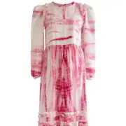 Alix of Bohemia Plume Pink Shibori Long Sleeve Maxi Tye Dye Dress sz S