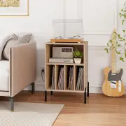 CostwayRecord Player Stand with Record Storage Shelf-Natural