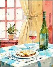 TAOPAOLAB Wine and Toast Paint by Numbers Kit for Adults – DIY Breakfast by Window with Wine Glass Painting on Canvas 16x20In, Acrylic Paint Set, Suitable for Beginners, Art for Home Decoration/Gifts