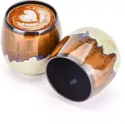 Ceramic Espresso Cups Set of 2 Kiln-Change Espresso Cup 3.52 Oz (Yellow )