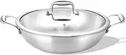 Inqibee 10-Inch Tri-Ply Stainless Steel Wok Pan with Lid,Small Stir Frying Pan,Jumbo Cooker,Induction Cooking Pan,Dishwasher and Oven Safe.