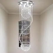 K9 Crystal Long Chandelier Lighting for Staircase,Modern LED Ceiling Light for High Ceiling,Stainless Steel Base,Adjustable Height Pendant Lighting for Villa,Foyer,Hotel,Entrance, 60 * 200cm