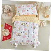 Joyreap 4 Piece Toddler Bedding Set for Girls- Pink n Yellow Clouds Moon