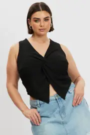 Black Textured Top Twist Sleeveless
