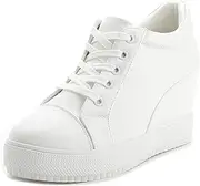 [ACE SHOCK] Wedges Sneakers for Women White, Platform High Heel Low-top Walking Sneakers Black Fashion