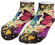 [QMNVBDS] Colorful Butterfly Pattern Socks Ankle Length Socks Casual Short Socks for Women Men Low Cut Sports Socks Running Socks No Show Socks Ankle Socks Athletic Socks Workout Socks, Style, One Size