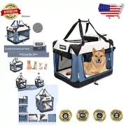 Large 36" Folding Soft Dog Crate with Fleece Mat and Three Doors - Lake Blue