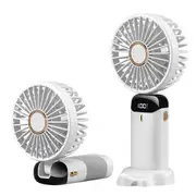 WHITE Handheld Fan Rechargeable USB Portable with 5 Speeds&Digital Display Ultra Quiet