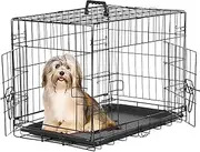 Sweetcrispy Small Dog Crate with Divider Panel,24 Inch Double Door Folding Metal Wire Dog Cage with Plastic Leak-Proof Pan Tray, Pet Kennel for Indoor, Outdoor, Travel