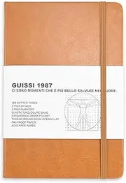Guissi Dotted Notebook A5 Leather Journal for Travel with Inner Pocket, Hardcover Diary Writing Journaling Premium 80gsm Classic Thick Acid-Free Paper School Supplies 144 Pages Designed in Florence