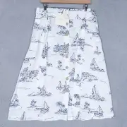 Cynthia Rowley Skirt Women's XL White Blue Sailboat Print 100% Linen A-Line NWT
