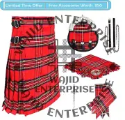 Royal Stewart Tartan Handmade 8 Yard KILT - Scottish Men 6 PCS Kilt Sporran Deal