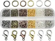 Lobster Clasps Set, Granmagazz 1 Box Open Jump Rings for Jewelry Making, Lobster Claw Clasps with Jump Rings Jewelry Making Kit for DIY Necklace, Bracelets, Earrings (6 Colors)