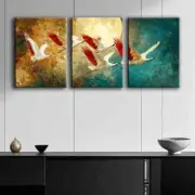 3pcs White Herons in Flight Colorful Perfect Wall Art Canvas Framed 50x70cm