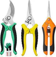 3 Pack Garden Pruning Shears, XICEN Stainless Steel Blades Handheld Pruners Set with Gardening Gloves, Handheld Scissors, Heavy Duty Garden Bypass Pruning Shears, Tree Trimmers Secateurs, Hand Pruner