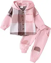 [PanLidapan] Baby Girls Fall Winter Outfits Hoodies Button-up Sweatshirts Coats Pants Jogger Trousers Set Toddler Infant Contrast Color Clothes